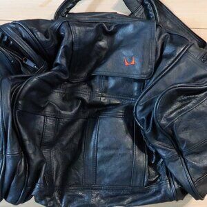 Genuine Leather Duffle Bag Black Red Symbol Needs Repair